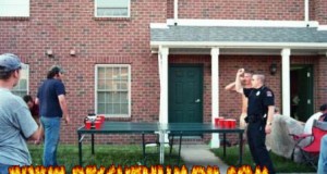 Funny police playing beer pong