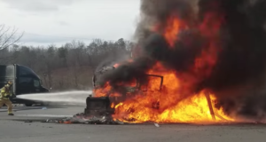 truck stop semi on fire